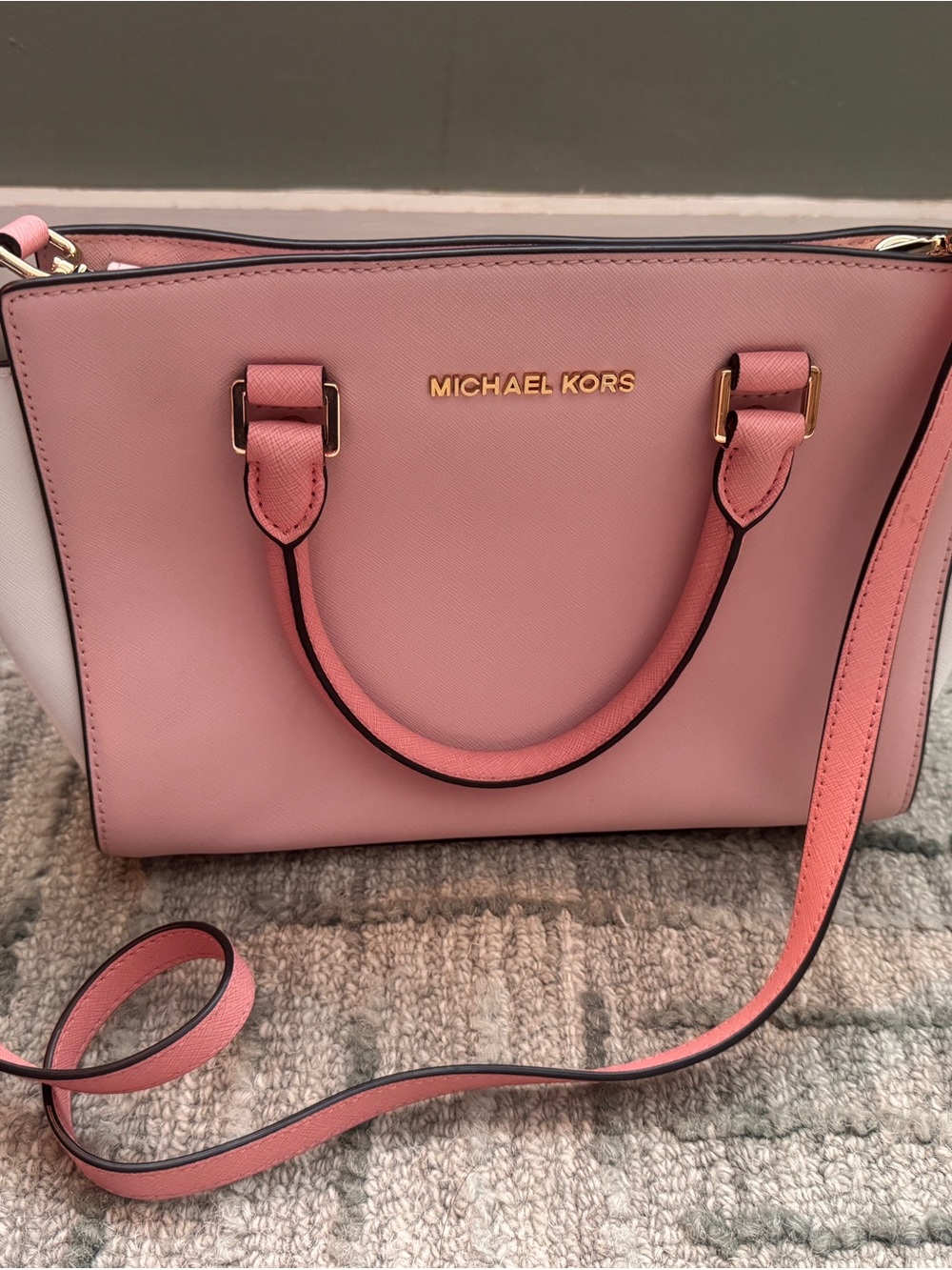 Michael Kors Pink Leather Convertible Satchel with Gold Hardware